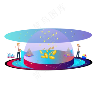 2.5D金融交易技术场景,免抠元素