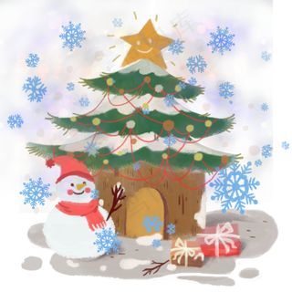 圣诞节平安夜雪花雪人礼物圣诞树,免抠元素