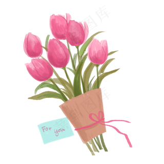 手绘粉色郁金香送礼捧花花束PN