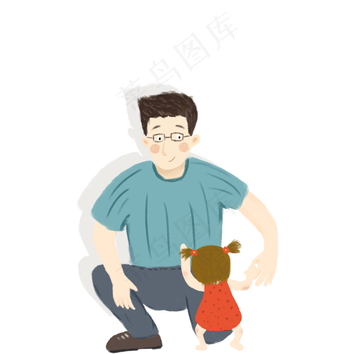 父亲节父女小女孩插画纯手绘温馨