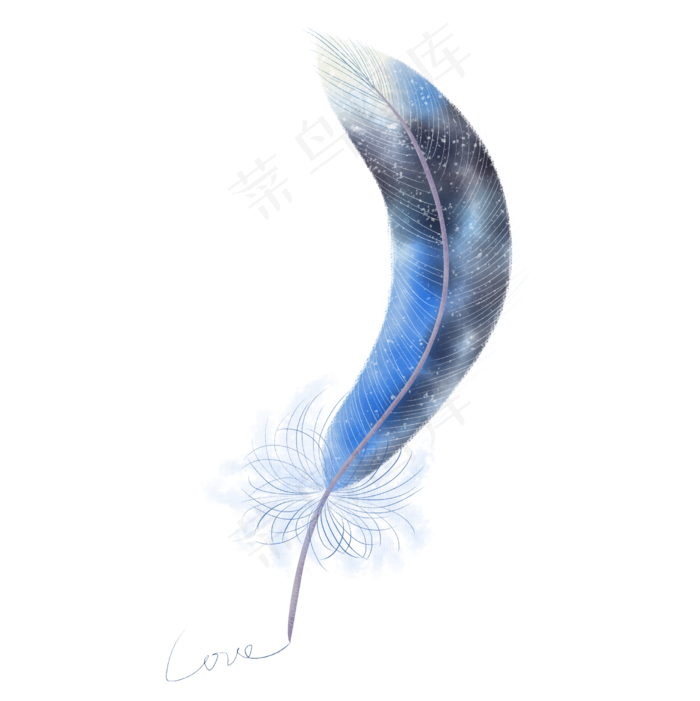 水彩蓝浪漫轻盈羽毛