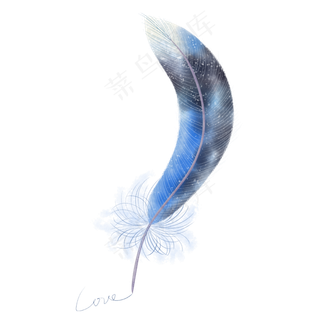 水彩蓝浪漫轻盈羽毛