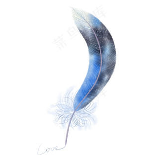 水彩蓝浪漫轻盈羽毛