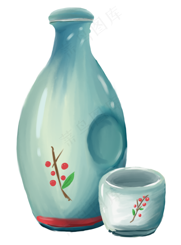 手绘酒瓶装饰图片,免抠元素(3308*4488px 300 dpi )psd模版下载