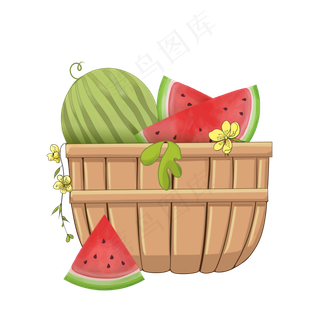 夏季暑假到来小清新水果篮西瓜