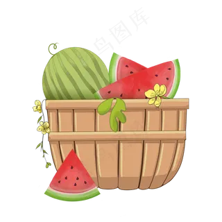 夏季暑假到来小清新水果篮西瓜