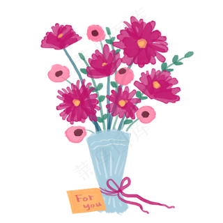 手绘紫红色捧花花束PNG免抠素材