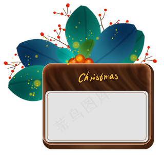 圣诞节圣诞夜木纹植物深色按钮文,免抠元素