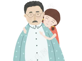 父亲节温馨女儿抱着爸爸
