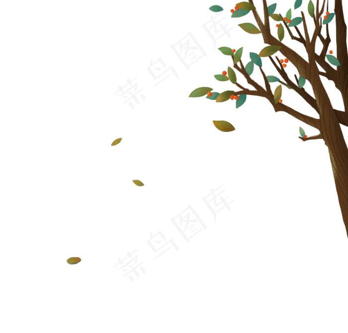 深秋手绘落叶树果实