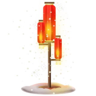 新年雪天的红灯笼,免抠元素
