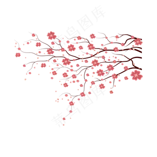 矢量手绘春暖花开红色桃花,免抠元素