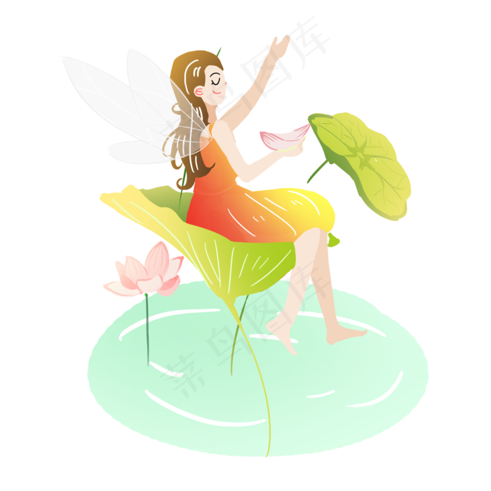 夏至荷叶荷花精灵素材