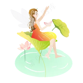 夏至荷叶荷花精灵素材