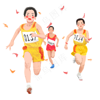 秋季运动会跑步运动员落叶PNG图,免抠元素