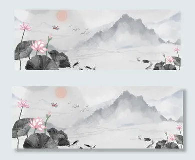 中国风水墨水彩山水banner
