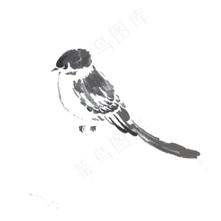 国画水墨雀鸟黑白麻花鸟PNG,免抠元素