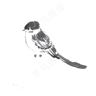 国画水墨雀鸟黑白麻花鸟PNG,免抠元素