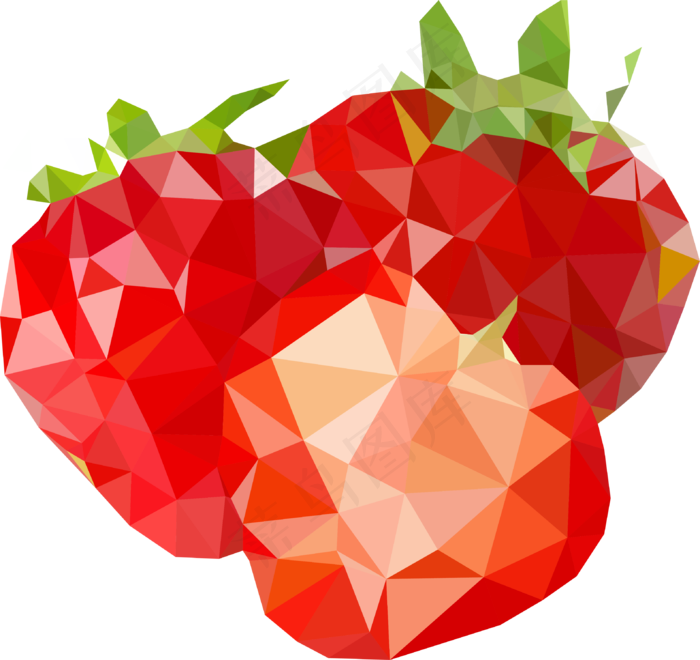低多边形立体几何红色水果