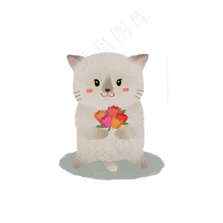 节日手捧鲜花送花手绘猫咪