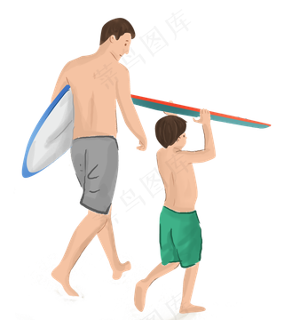 父亲陪孩子海滩玩耍的父亲