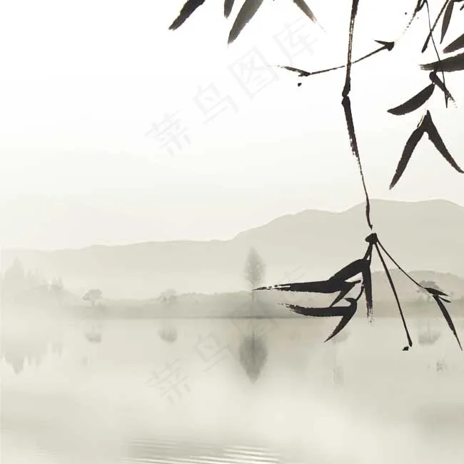 古风白色水墨山水淡雅泼墨电商主图