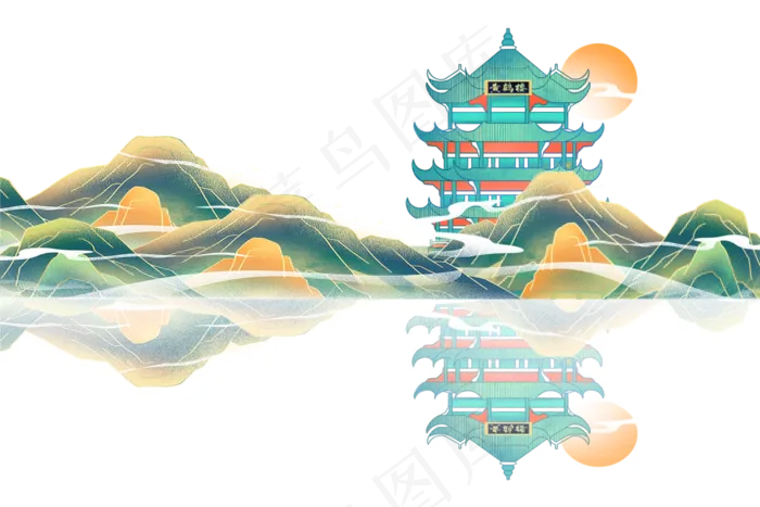 中国风国潮建筑山水(3000X2000(DPI:96))psd模版下载