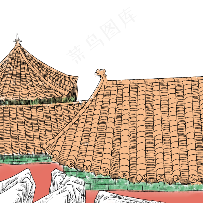 国画古建筑装饰画,免抠元素