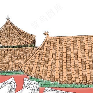 国画古建筑装饰画,免抠元素
