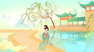 春天古装女子河边