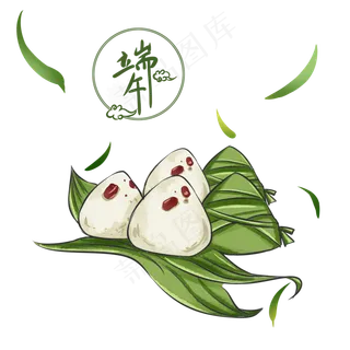 端午节绿色中国风落叶红枣馅小粽