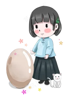 春分立蛋的小女孩,免抠元素