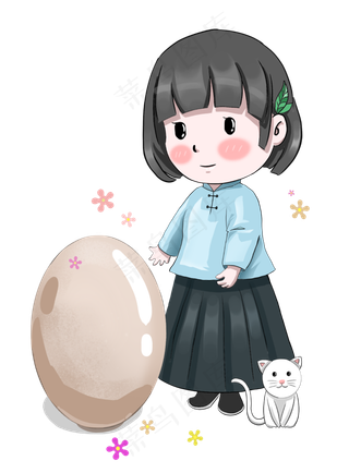 春分立蛋的小女孩,免抠元素