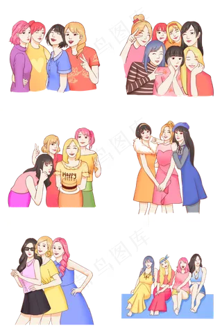 女生节女神节女生闺蜜狂欢系列插,免抠元素