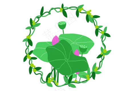 手绘夏季荷叶荷花PNG素材