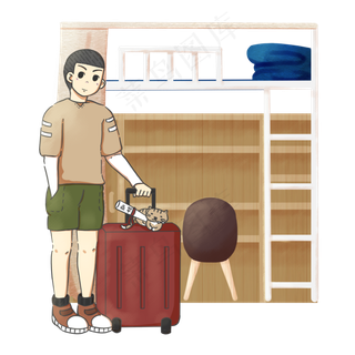 毕业季棕色学生宿舍收拾好行李的