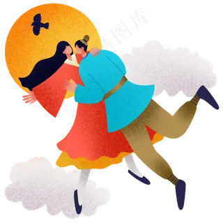 七夕牛郎织女幽会,免抠元素