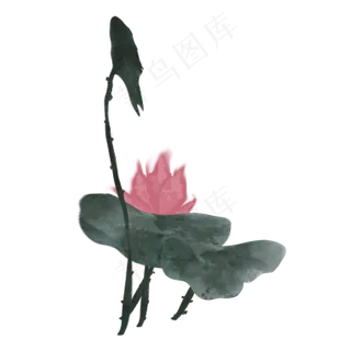 手绘中国风荷花水墨画PNG素材