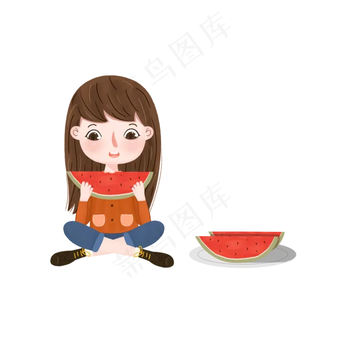 儿插风夏季可爱女孩开心吃西瓜(2000X2000(DPI:300))psd模版下载