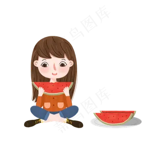 儿插风夏季可爱女孩开心吃西瓜