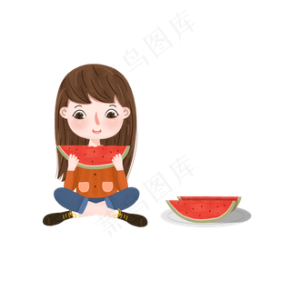 儿插风夏季可爱女孩开心吃西瓜