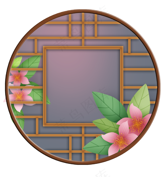 传统窗子和桃花(2000X2158(DPI:299))psd模版下载