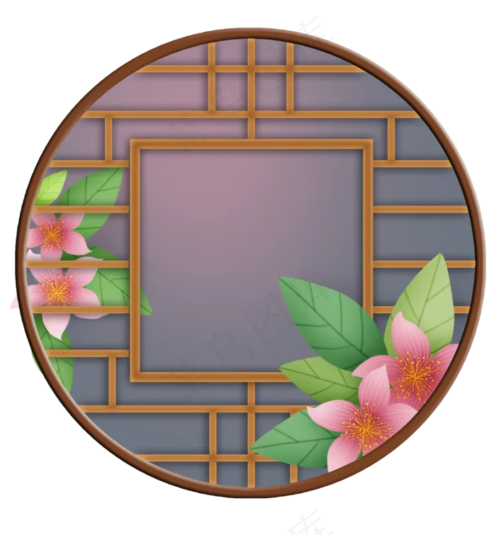 传统窗子和桃花(2000X2158(DPI:299))psd模版下载