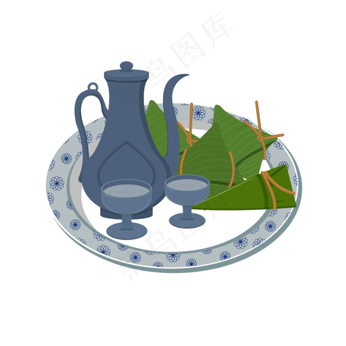 手绘矢量扁平卡通端午节食物粽子