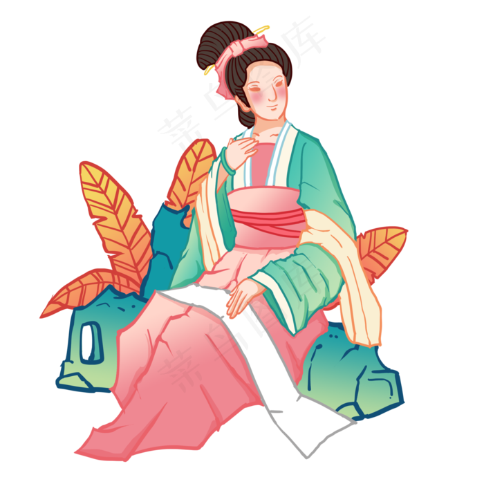 淡雅国风看书卷美女(2000X2000(DPI:300))psd模版下载