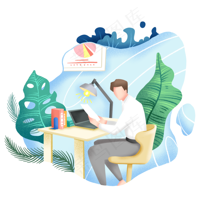 商务办公绿植噪点风格,免抠元素