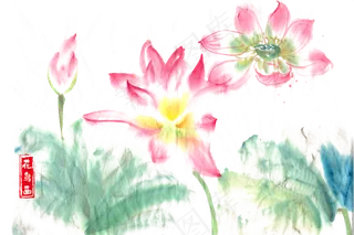 水墨画映日荷花