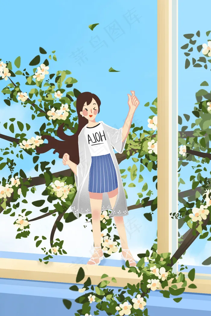 五月你好清新茉莉女孩(3545*5315px 300 dpi )psd模版下载