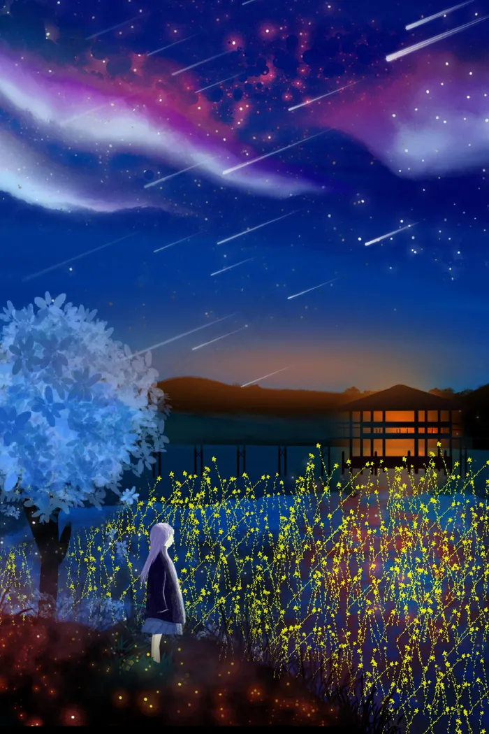 夏天夜晚梦幻星海(3545X5315(DPI:300))psd模版下载