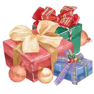 圣诞礼物水彩,免抠元素